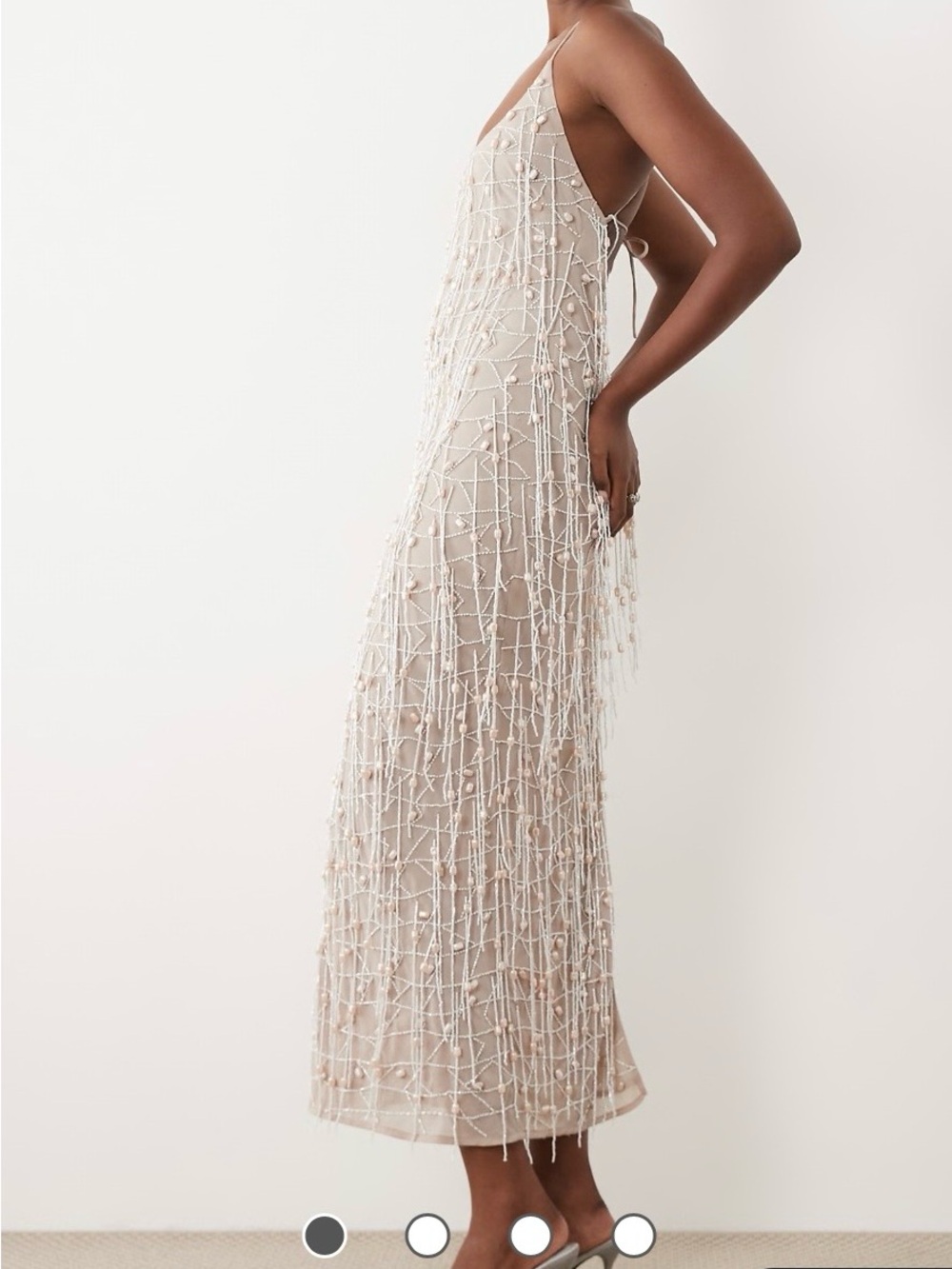 ASOS Ivory Beaded Backless Slip Dress